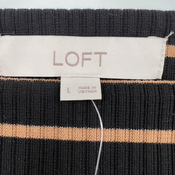 LOFT Women’s Black & Tan Ribbed Long Sleeve Striped Top – Size L NWT - Picture 8 of 12